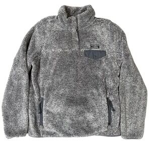 LL Bean Hi-Pile Fleece Pullover Sherpa Womens Size Small Gray Snap 505112